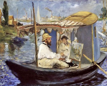 エドゥアール・マネ Painting - クロード・モネ アルジャントゥイユでボートに取り組む レアリスム 印象派 エドゥアール・マネ